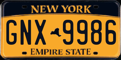 NY license plate GNX9986