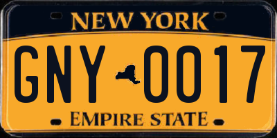 NY license plate GNY0017