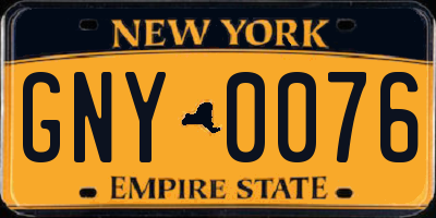 NY license plate GNY0076