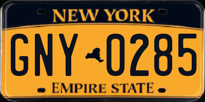 NY license plate GNY0285