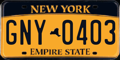 NY license plate GNY0403