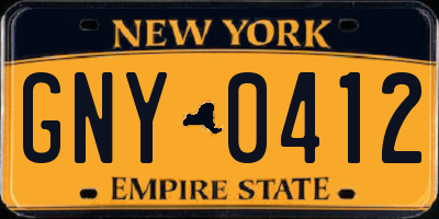 NY license plate GNY0412