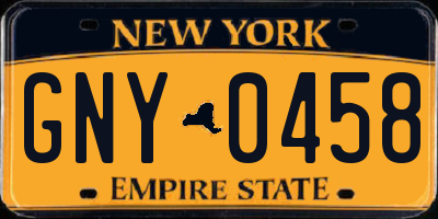 NY license plate GNY0458