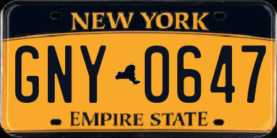 NY license plate GNY0647