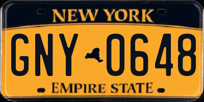 NY license plate GNY0648