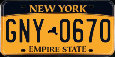 NY license plate GNY0670