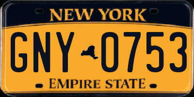 NY license plate GNY0753