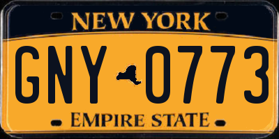NY license plate GNY0773