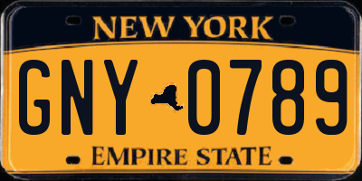 NY license plate GNY0789