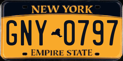 NY license plate GNY0797