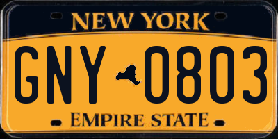 NY license plate GNY0803