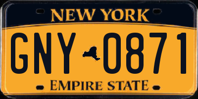 NY license plate GNY0871