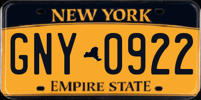 NY license plate GNY0922