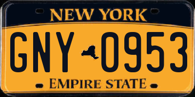 NY license plate GNY0953