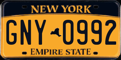 NY license plate GNY0992