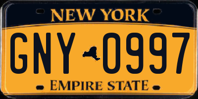 NY license plate GNY0997