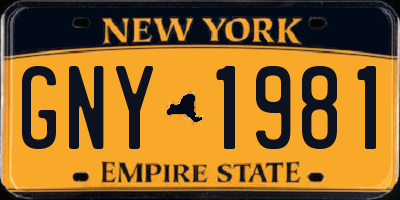 NY license plate GNY1981