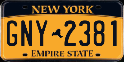 NY license plate GNY2381