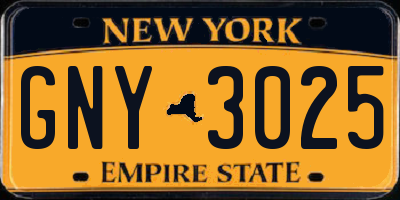 NY license plate GNY3025