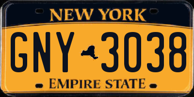 NY license plate GNY3038