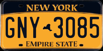NY license plate GNY3085