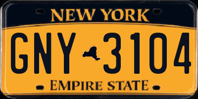 NY license plate GNY3104