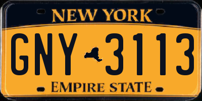 NY license plate GNY3113