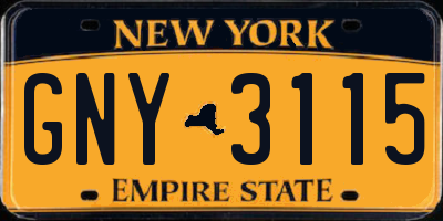 NY license plate GNY3115