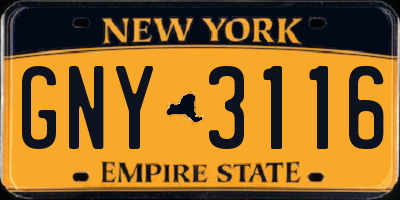 NY license plate GNY3116