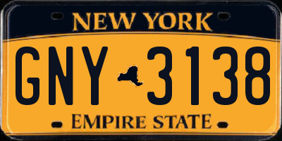 NY license plate GNY3138