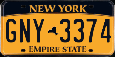 NY license plate GNY3374