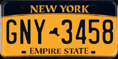 NY license plate GNY3458
