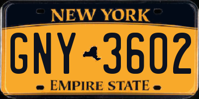 NY license plate GNY3602