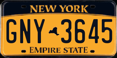 NY license plate GNY3645
