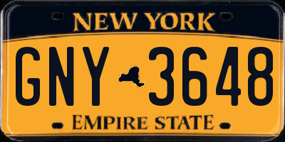 NY license plate GNY3648