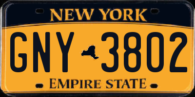NY license plate GNY3802