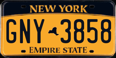 NY license plate GNY3858