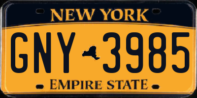 NY license plate GNY3985