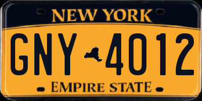 NY license plate GNY4012