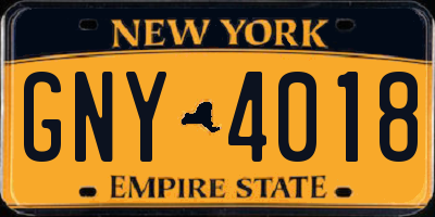 NY license plate GNY4018