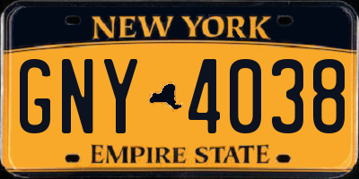 NY license plate GNY4038