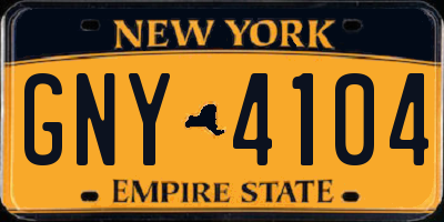 NY license plate GNY4104