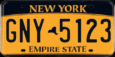 NY license plate GNY5123