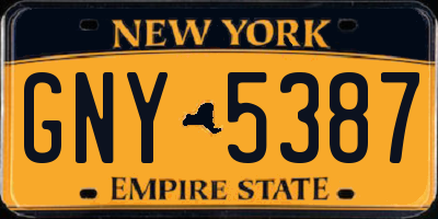 NY license plate GNY5387