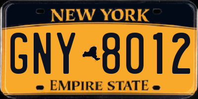 NY license plate GNY8012