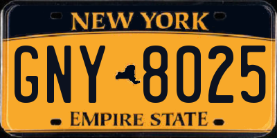 NY license plate GNY8025