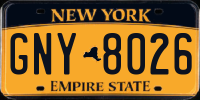 NY license plate GNY8026