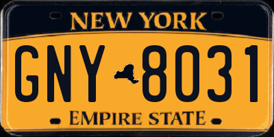 NY license plate GNY8031