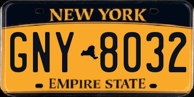 NY license plate GNY8032
