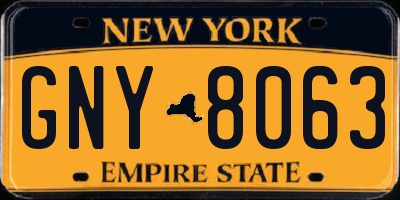 NY license plate GNY8063